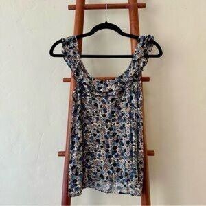 Sezane Floral Ruffle Top - Blue and White Floral Top